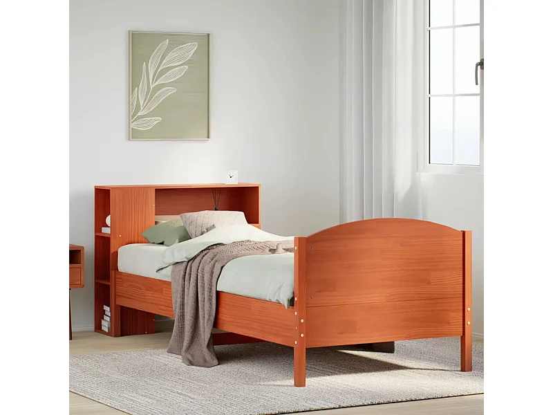 Lit bibliothèque sans matelas cire marron 100x200 cm pin massif