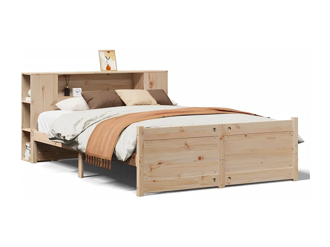 Bed met boekenkast zonder matras massief grenenhout 140x200 cm