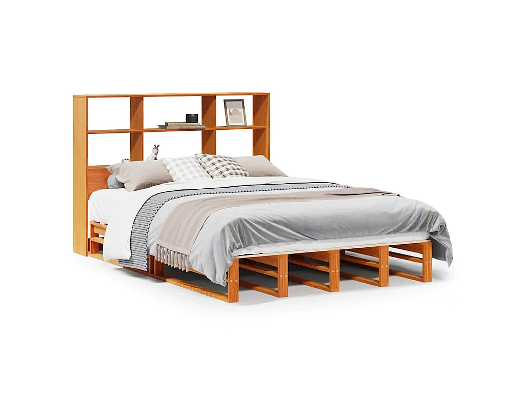 Letto Libreria senza Materasso Marrone Cera 140x190 cm Legno