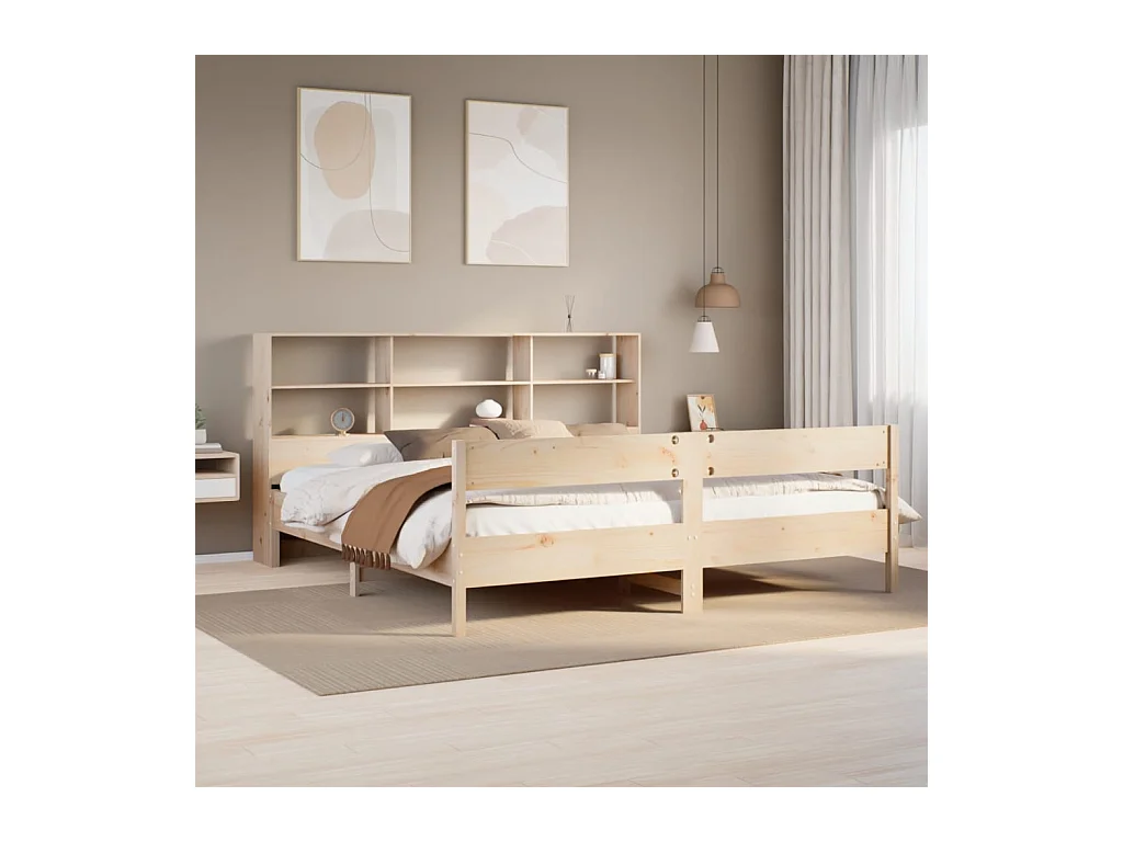 Lit bibliothèque sans matelas 180x200 cm bois massif de pin