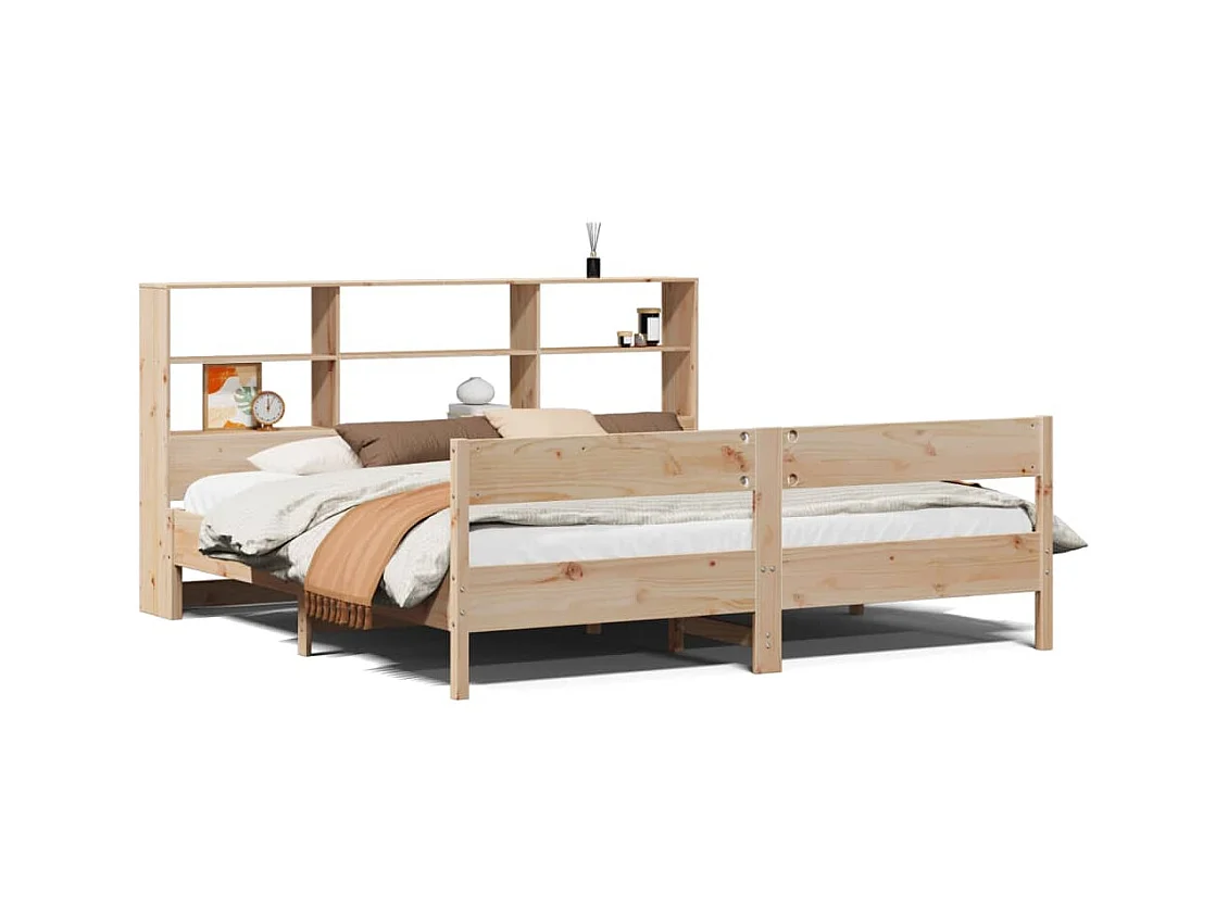 Lit bibliothèque sans matelas 180x200 cm bois massif de pin