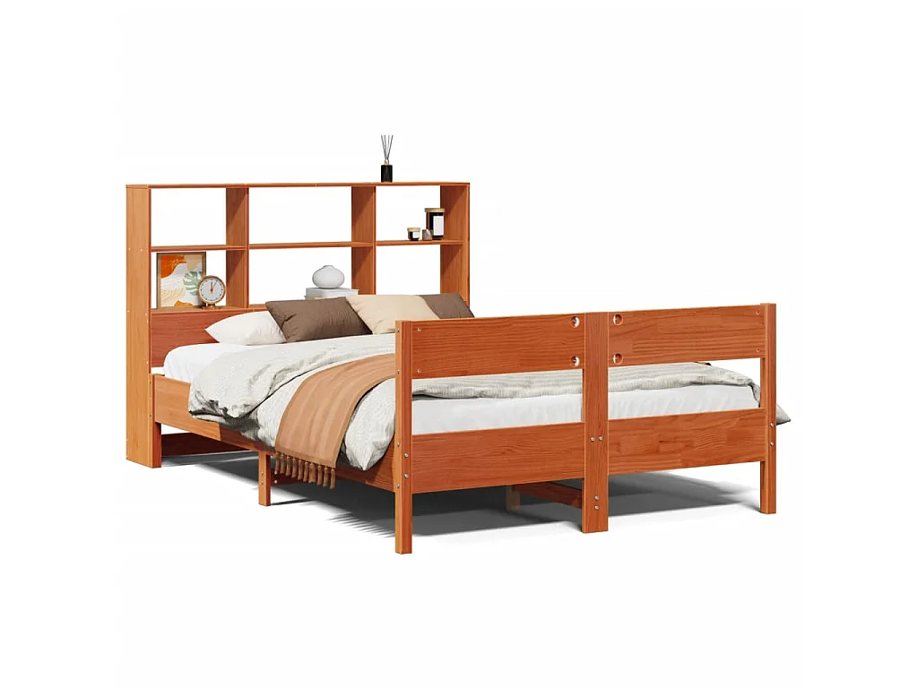 Lit bibliothèque sans matelas cire marron 150x200 cm pin massif