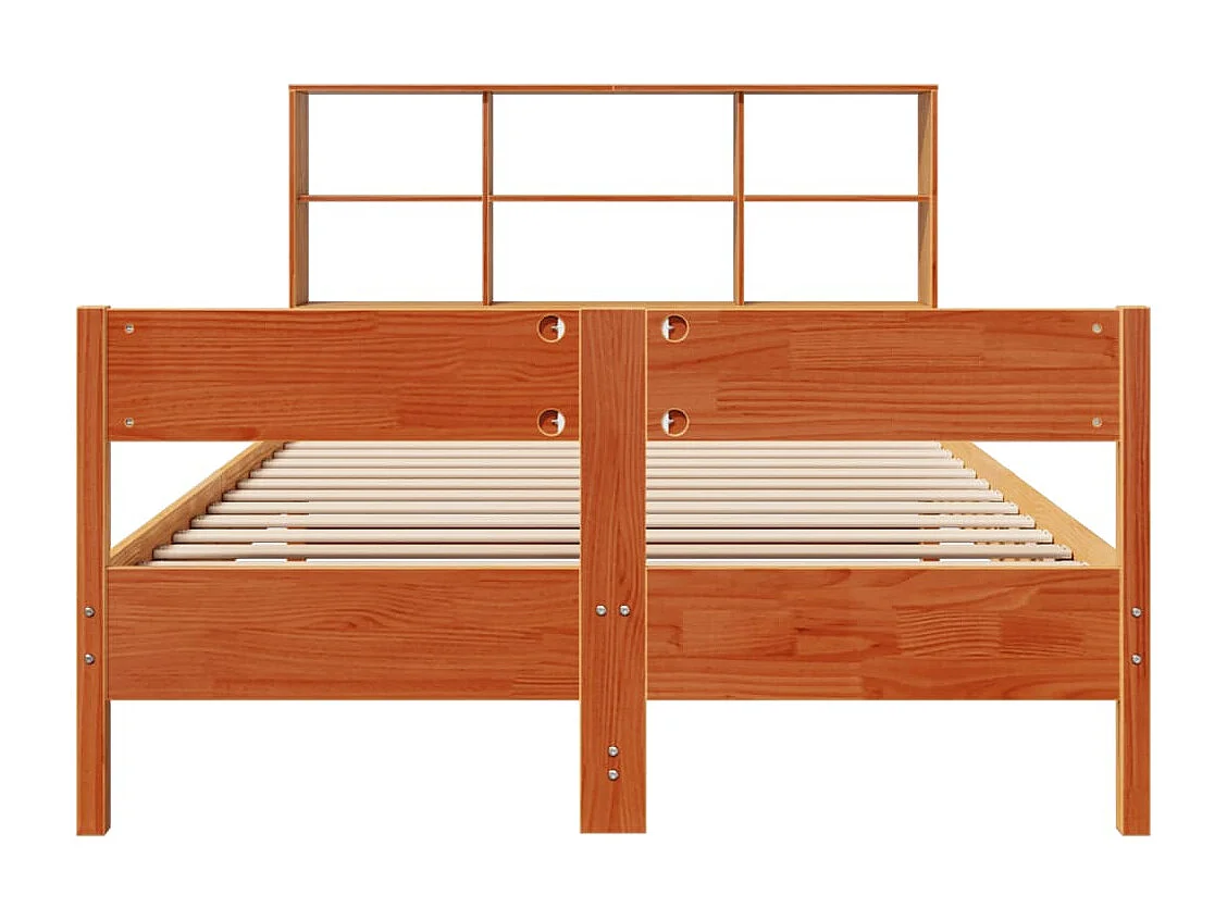 Lit bibliothèque sans matelas cire marron 150x200 cm pin massif