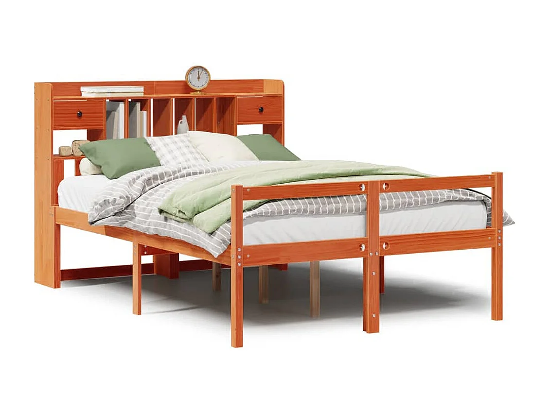 Bed met boekenkast zonder matras grenenhout wasbruin 140x190 cm