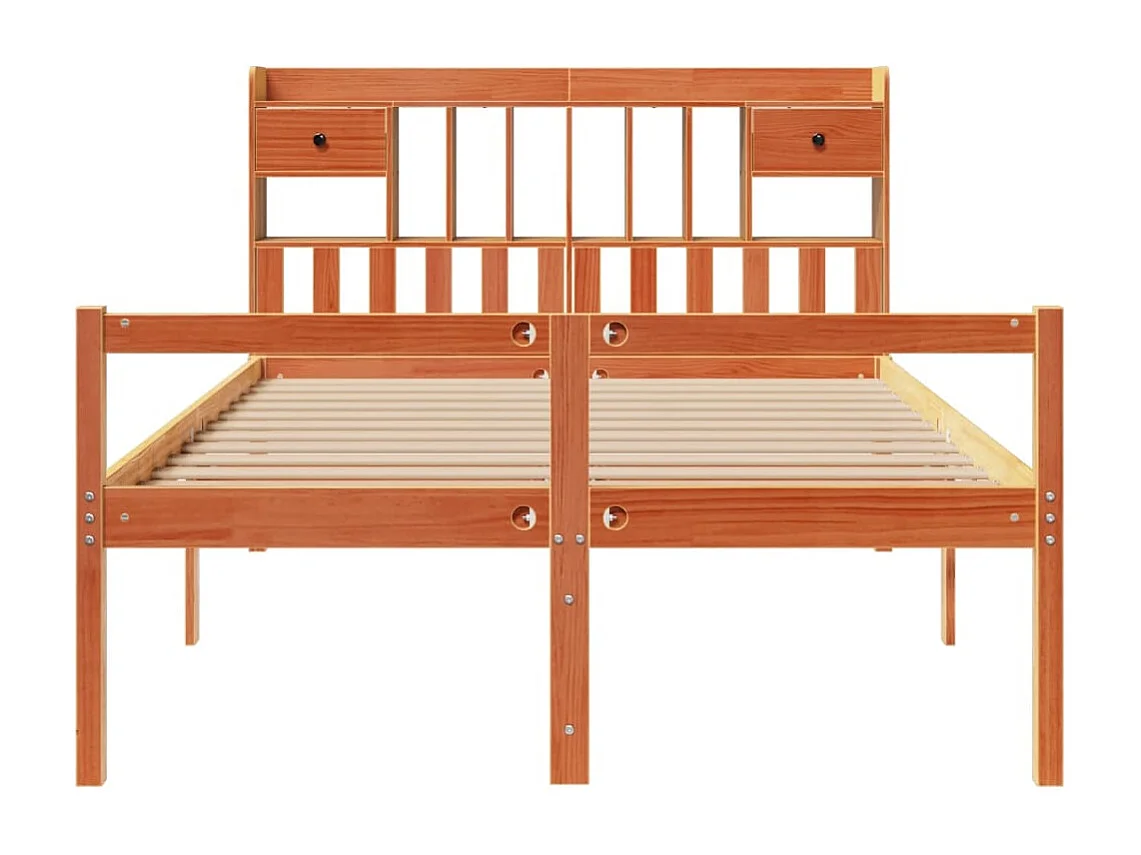 Bed met boekenkast zonder matras grenenhout wasbruin 140x190 cm