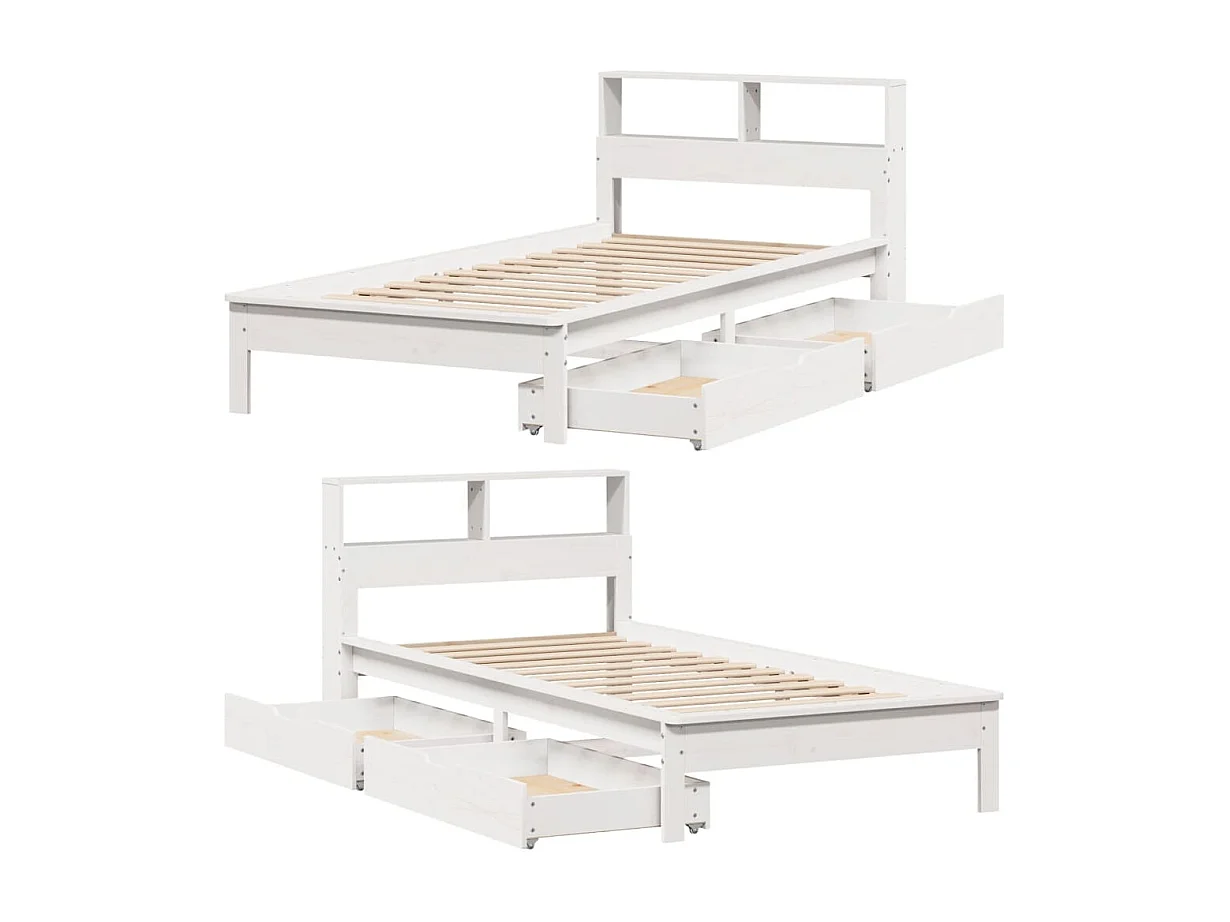 Lit bibliothèque sans matelas blanc 75x190cm bois de pin massif