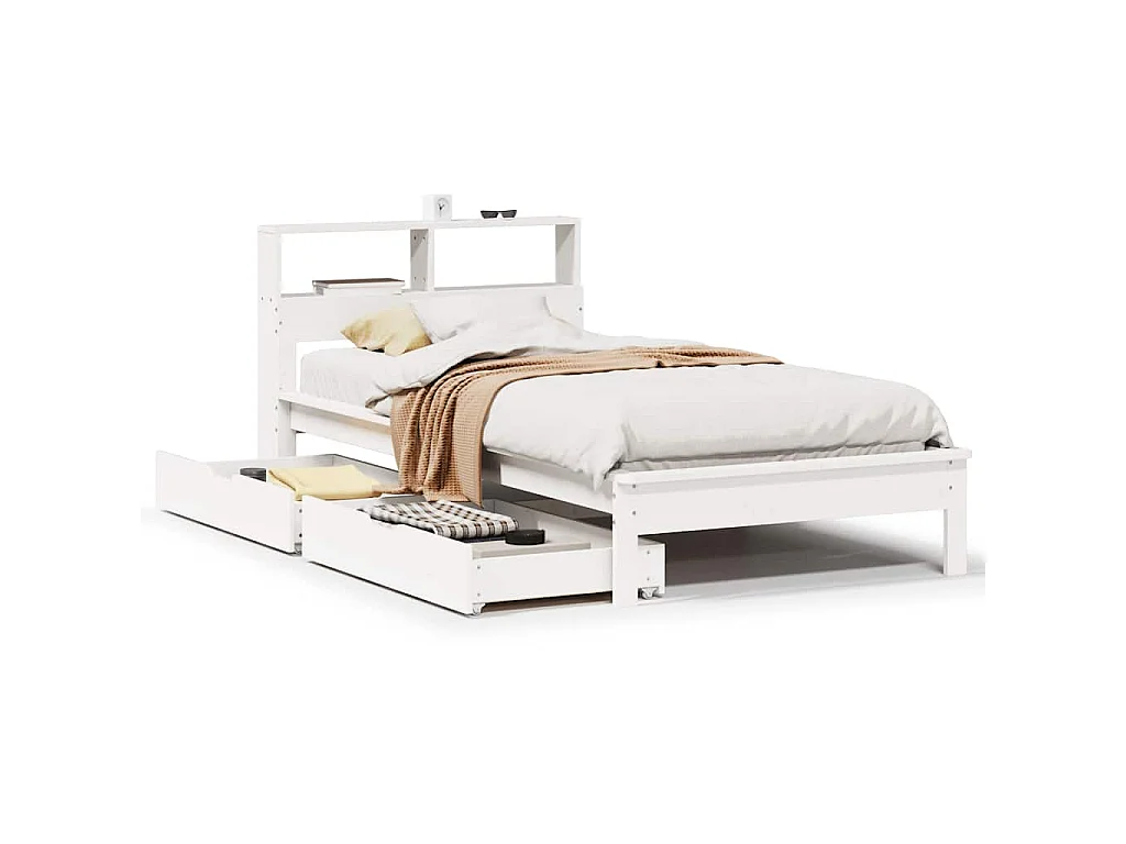 Lit bibliothèque sans matelas blanc 75x190cm bois de pin massif