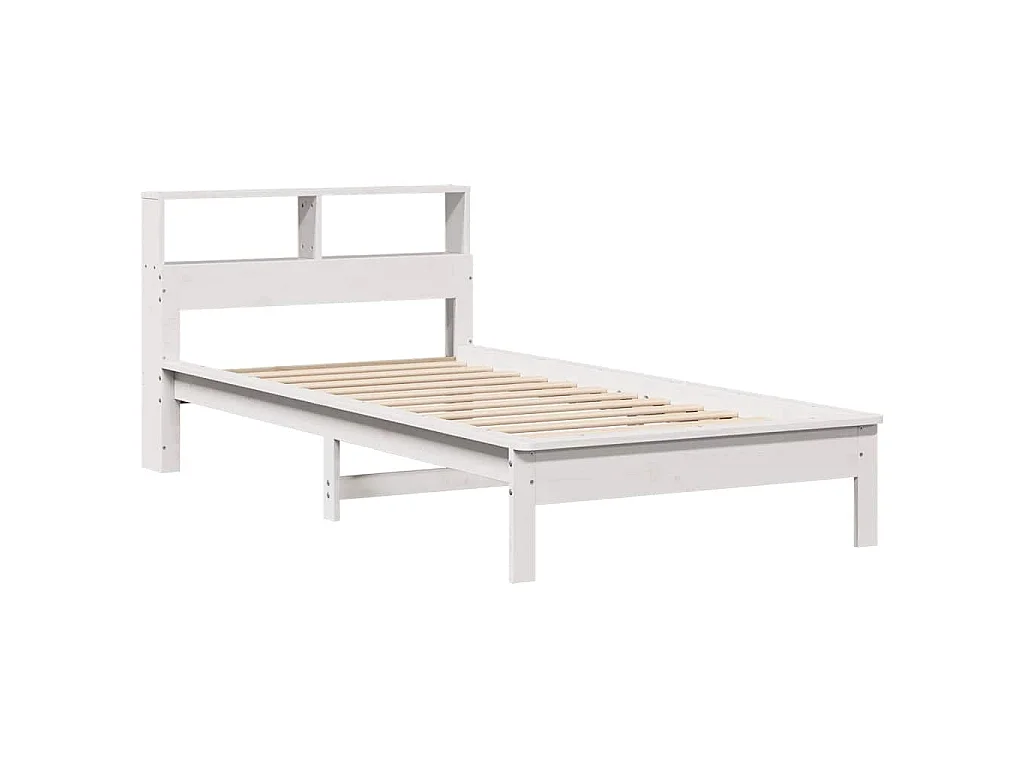 Lit bibliothèque sans matelas blanc 75x190cm bois de pin massif