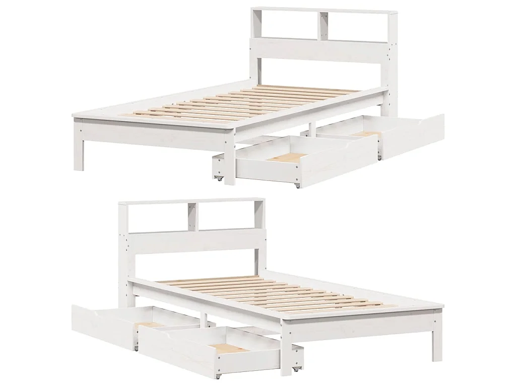 Lit bibliothèque sans matelas blanc 75x190cm bois de pin massif