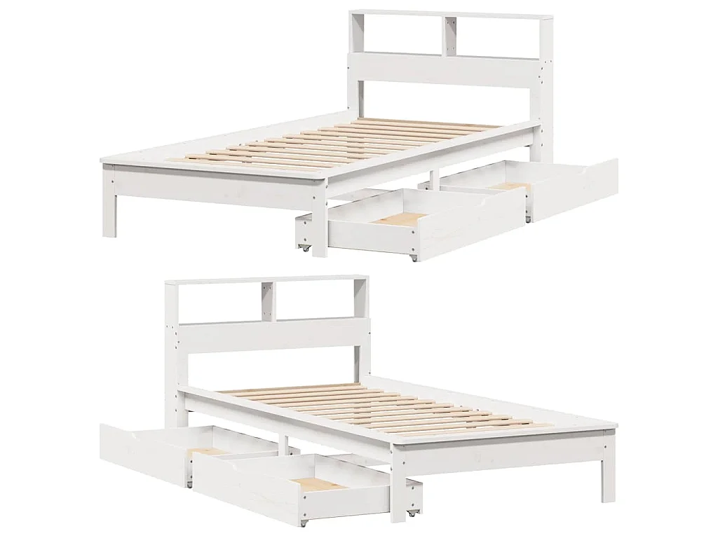 Lit bibliothèque sans matelas blanc 75x190cm bois de pin massif