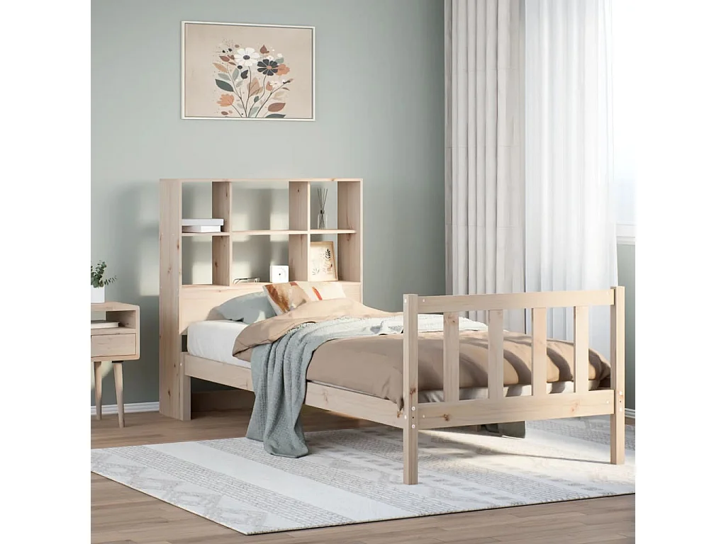 Massivholzbett mit Regal ohne Matratze 90x200 cm Kiefer