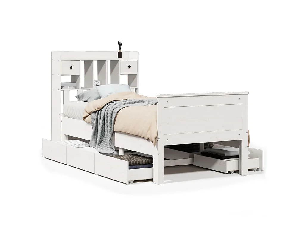 Bed met boekenkast zonder matras grenenhout wit 90x200 cm