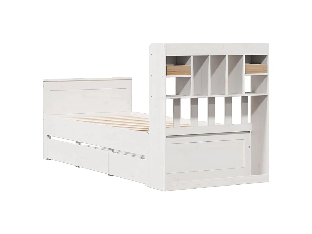 Bed met boekenkast zonder matras grenenhout wit 90x200 cm