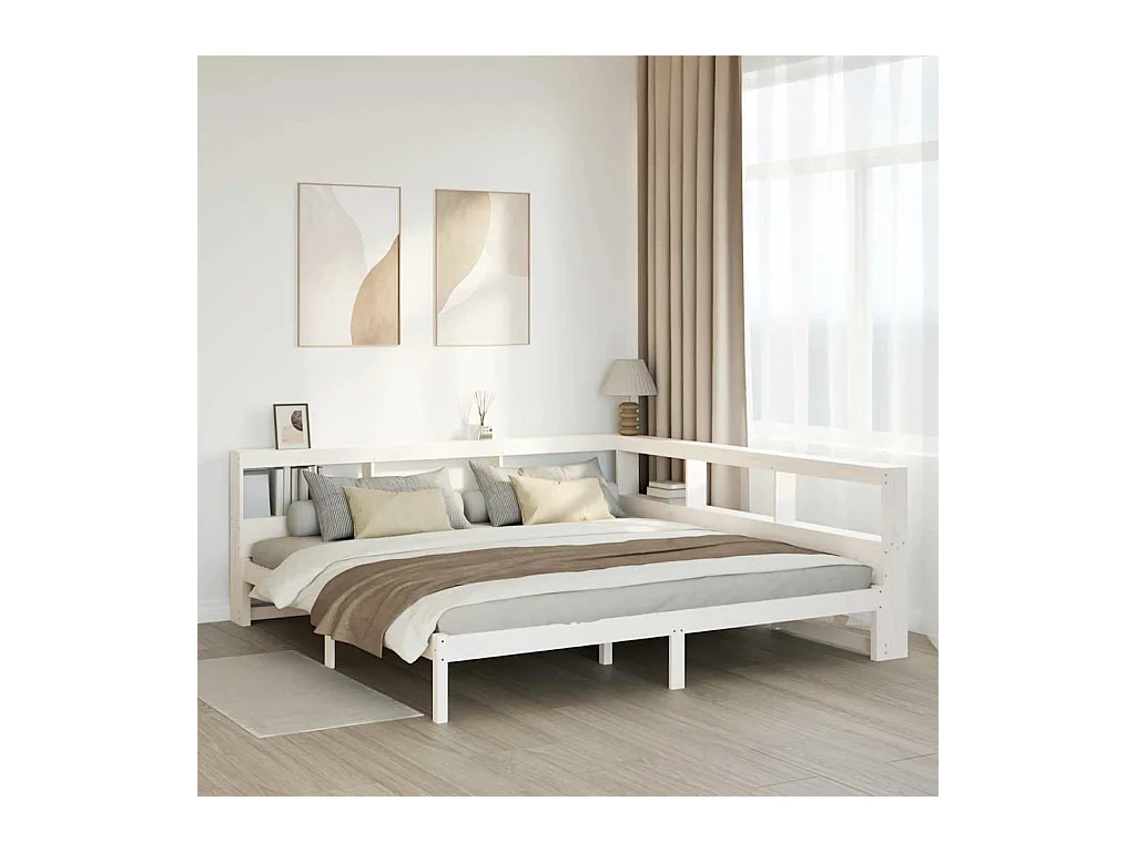 Massivholzbett mit Regal ohne Matratze Weiß 180x200 cm Kiefer