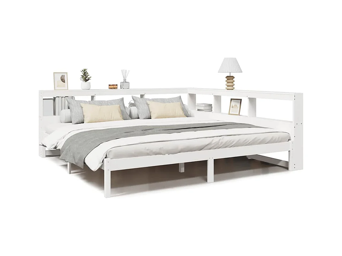 Massivholzbett mit Regal ohne Matratze Weiß 180x200 cm Kiefer