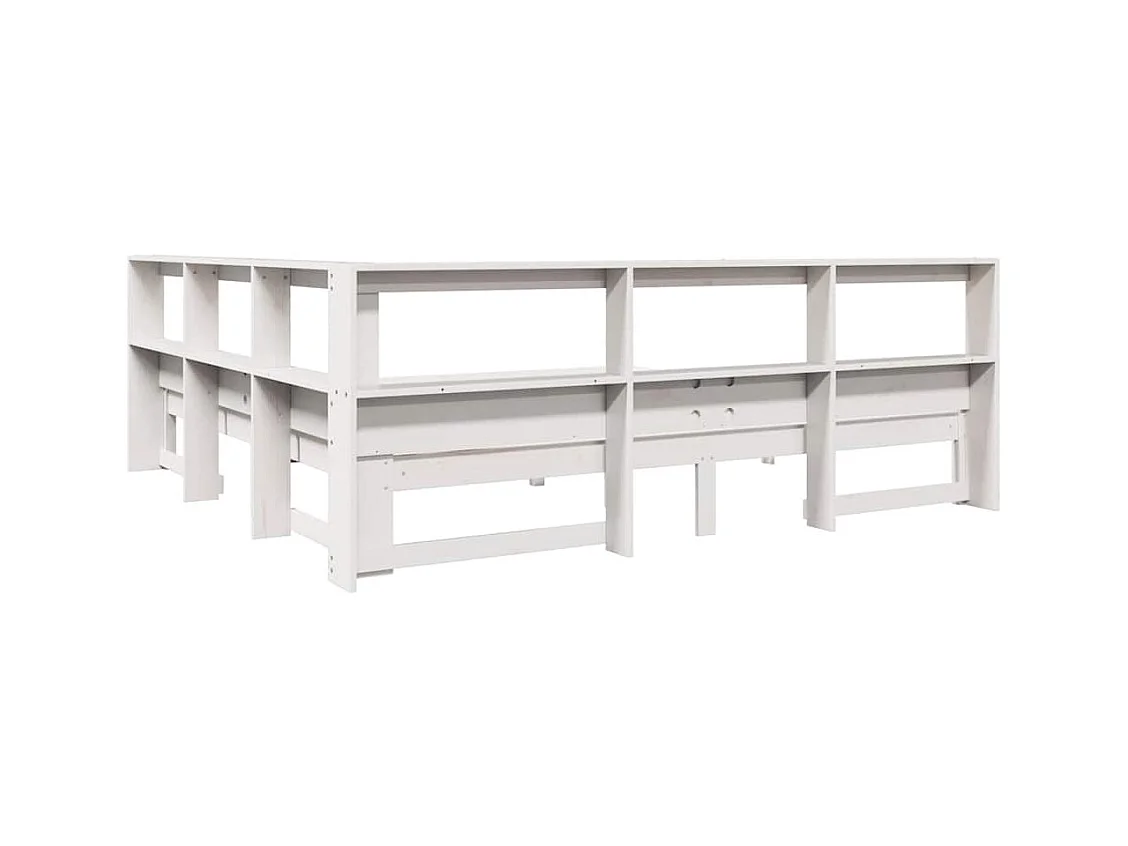 Massivholzbett mit Regal ohne Matratze Weiß 180x200 cm Kiefer