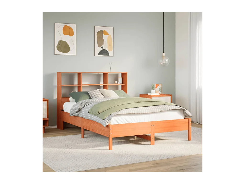 Lit bibliothèque sans matelas cire marron 160x200 cm pin massif