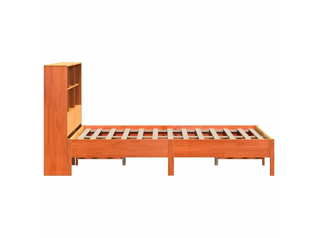 Letto Libreria senza Materasso Marrone Cera 160x200 cm in Pino