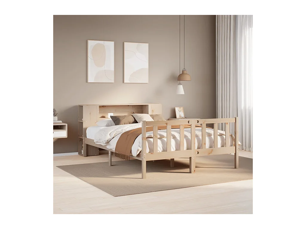 Lit bibliothèque sans matelas 135x190 cm bois de pin massif