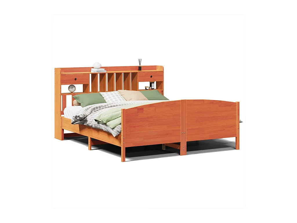 Massivholzbett mit Regal ohne Matratze Wachsbraun 180x200 cm