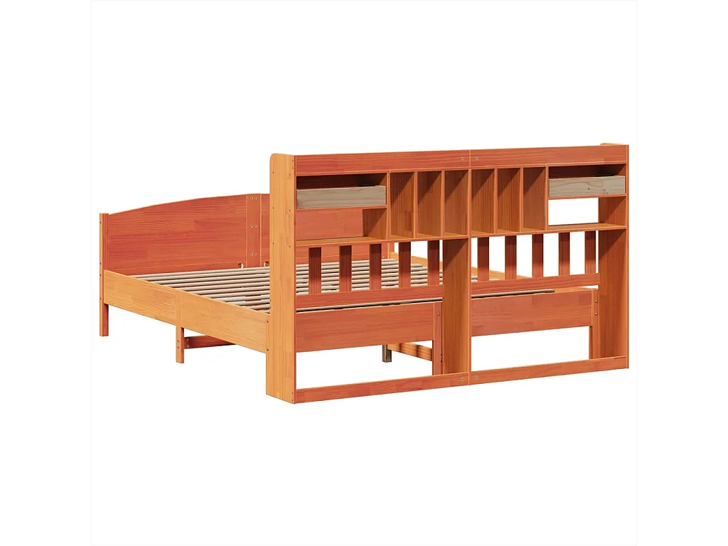 Massivholzbett mit Regal ohne Matratze Wachsbraun 180x200 cm
