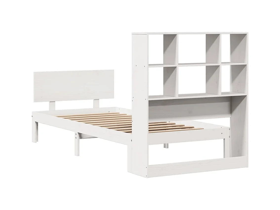 Lit bibliothèque sans matelas blanc 90x200cm bois de pin massif