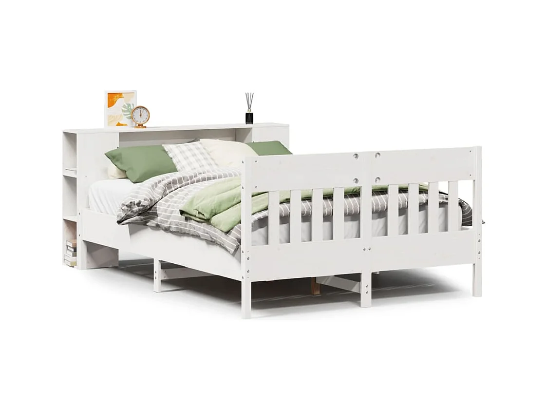 Lit bibliothèque sans matelas blanc 120x190 cm bois pin massif