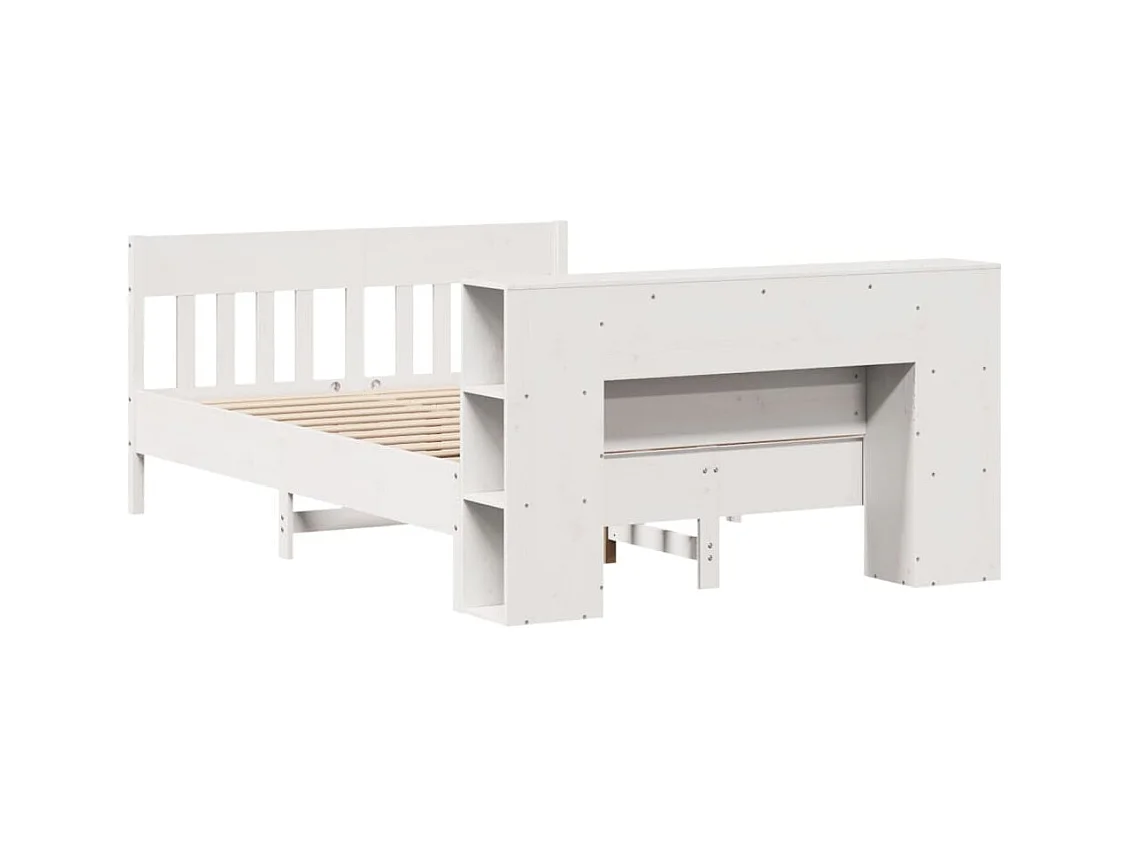 Lit bibliothèque sans matelas blanc 120x190 cm bois pin massif