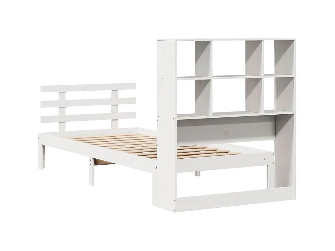 Lit bibliothèque sans matelas blanc 90x190cm bois de pin massif