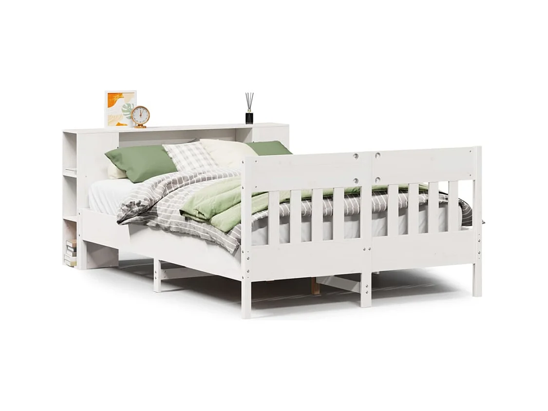 Lit bibliothèque sans matelas blanc 120x200 cm bois pin massif