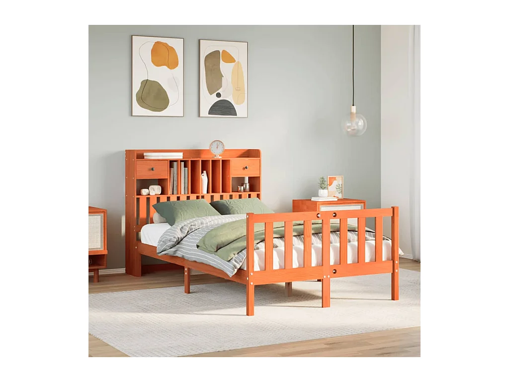 Cama com estante sem colchão 135x190 cm pinho maciço