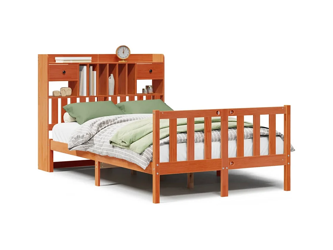 Cama com estante sem colchão 135x190 cm pinho maciço