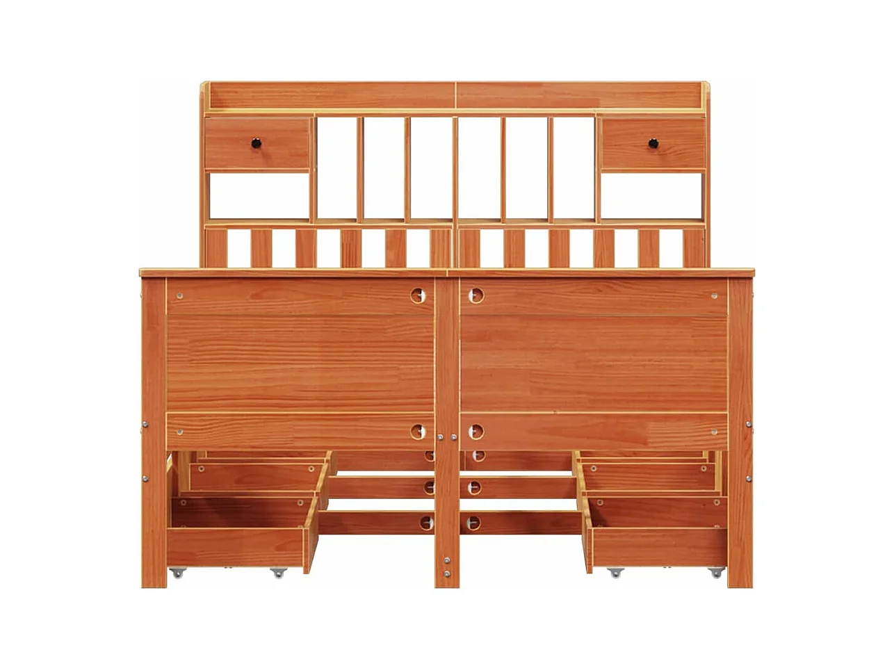 Lit bibliothèque sans matelas cire marron 140x190 cm pin massif