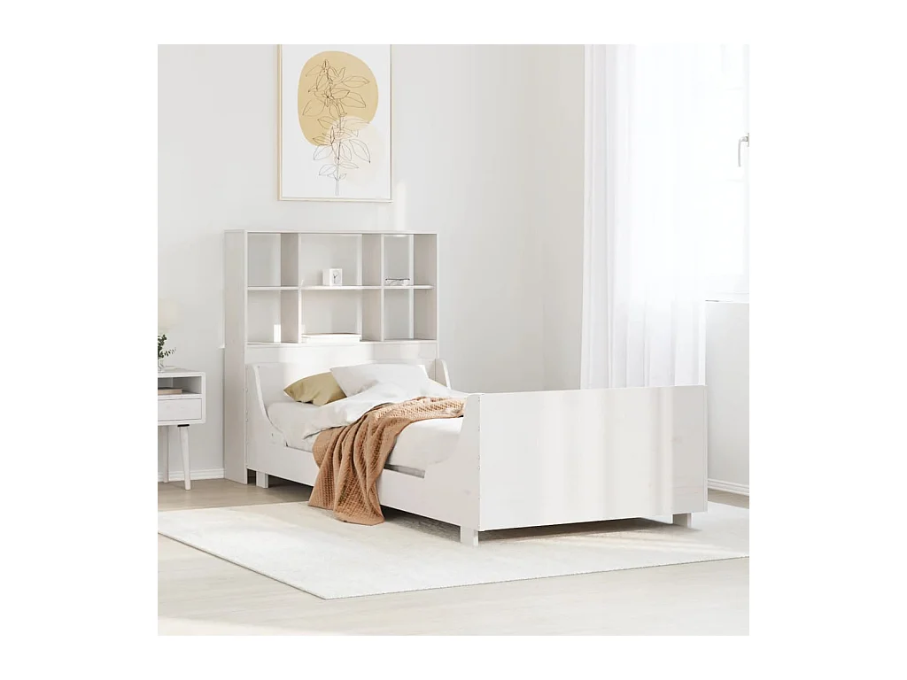 Lit bibliothèque sans matelas blanc 90x190 cm bois massif