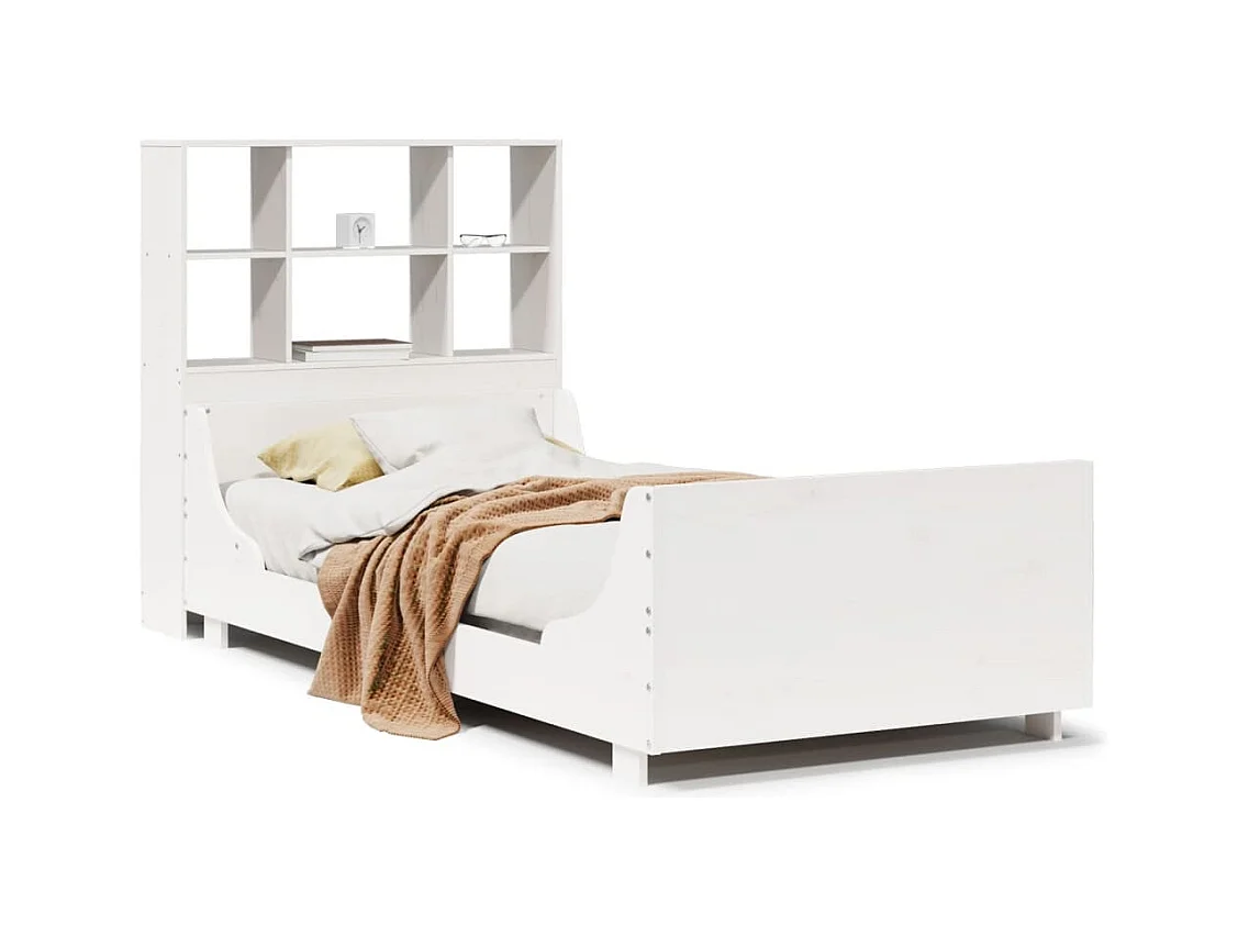 Lit bibliothèque sans matelas blanc 90x190 cm bois massif