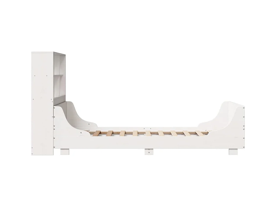 Lit bibliothèque sans matelas blanc 90x190 cm bois massif