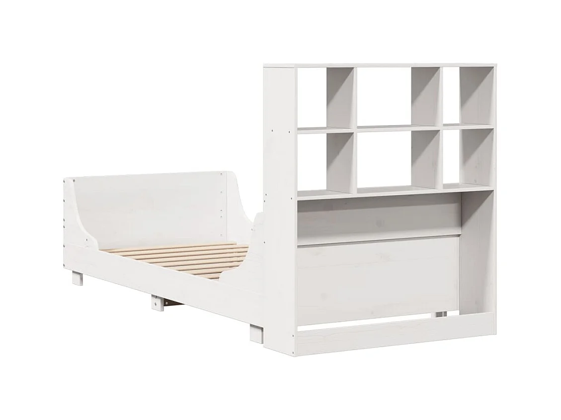 Lit bibliothèque sans matelas blanc 90x190 cm bois massif