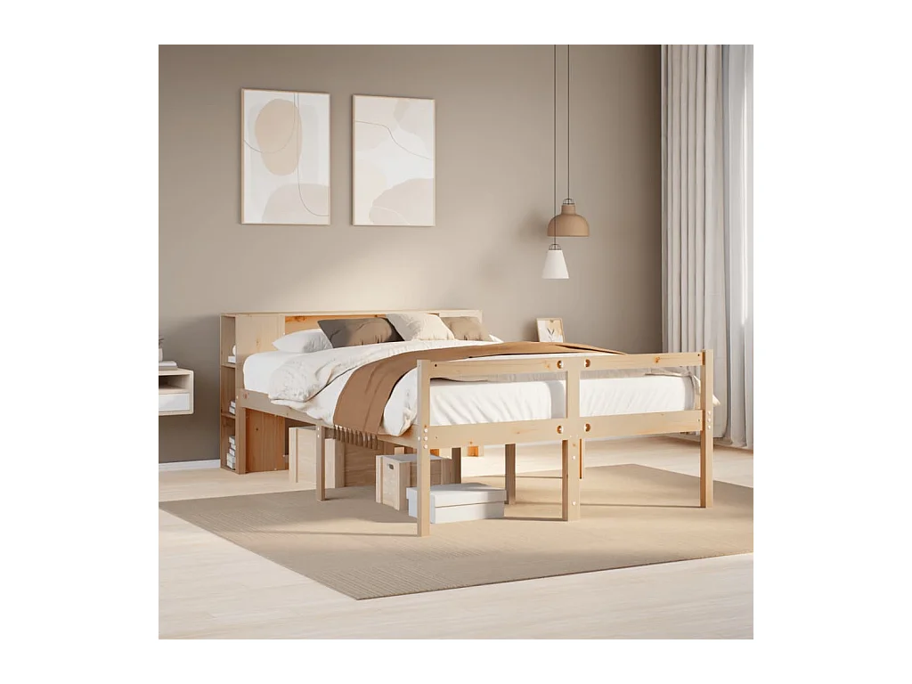 Bed met boekenkast zonder matras massief grenenhout 140x200 cm