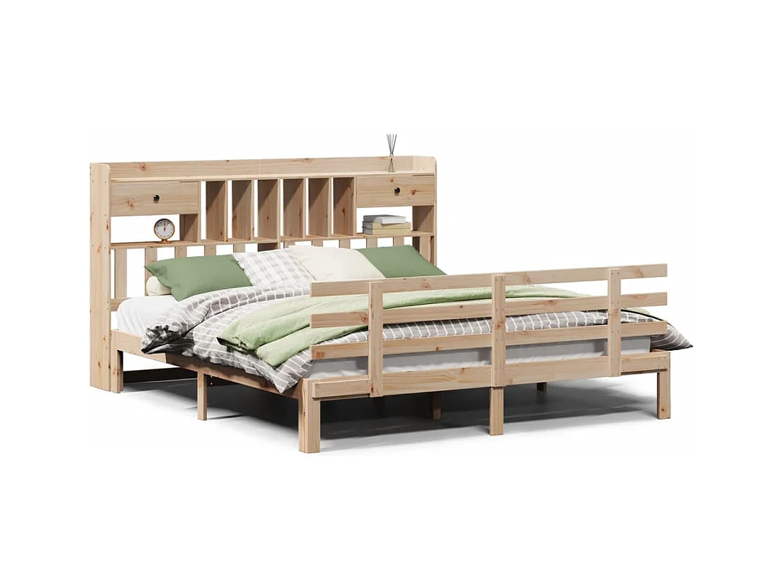 Lit bibliothèque sans matelas 180x200 cm bois massif de pin