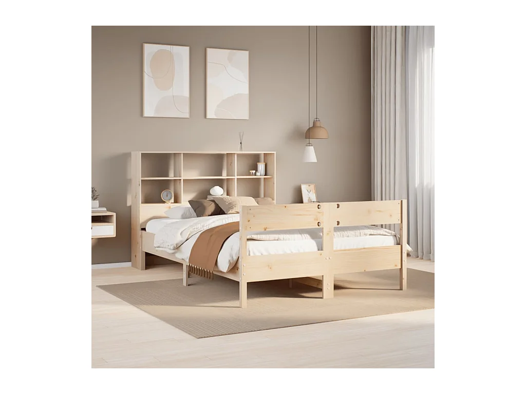 Cama con estantería sin colchón madera maciza de pino 120x190cm