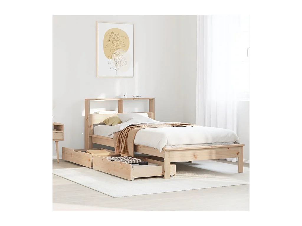 Lit bibliothèque sans matelas 90x200 cm bois de pin massif