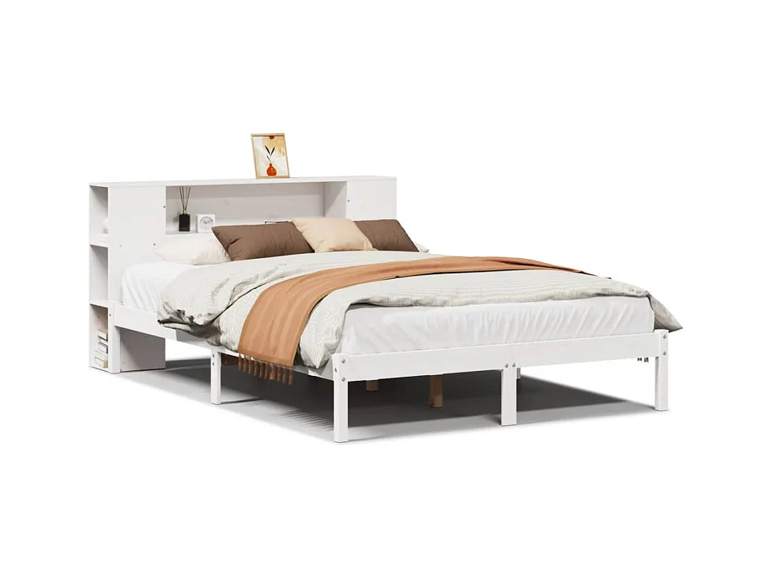 Lit bibliothèque sans matelas blanc 120x200 cm bois pin massif