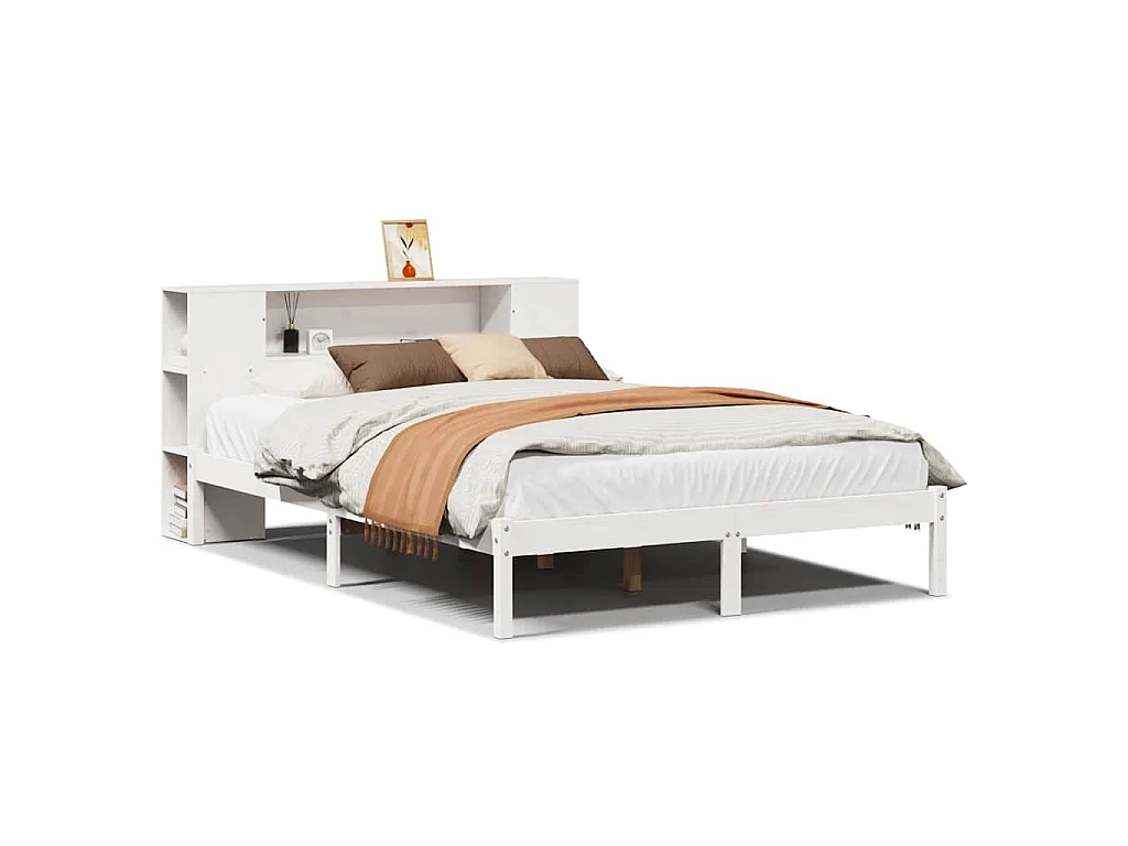 Massivholzbett mit Regal ohne Matratze Weiß 120x200 cm Kiefer