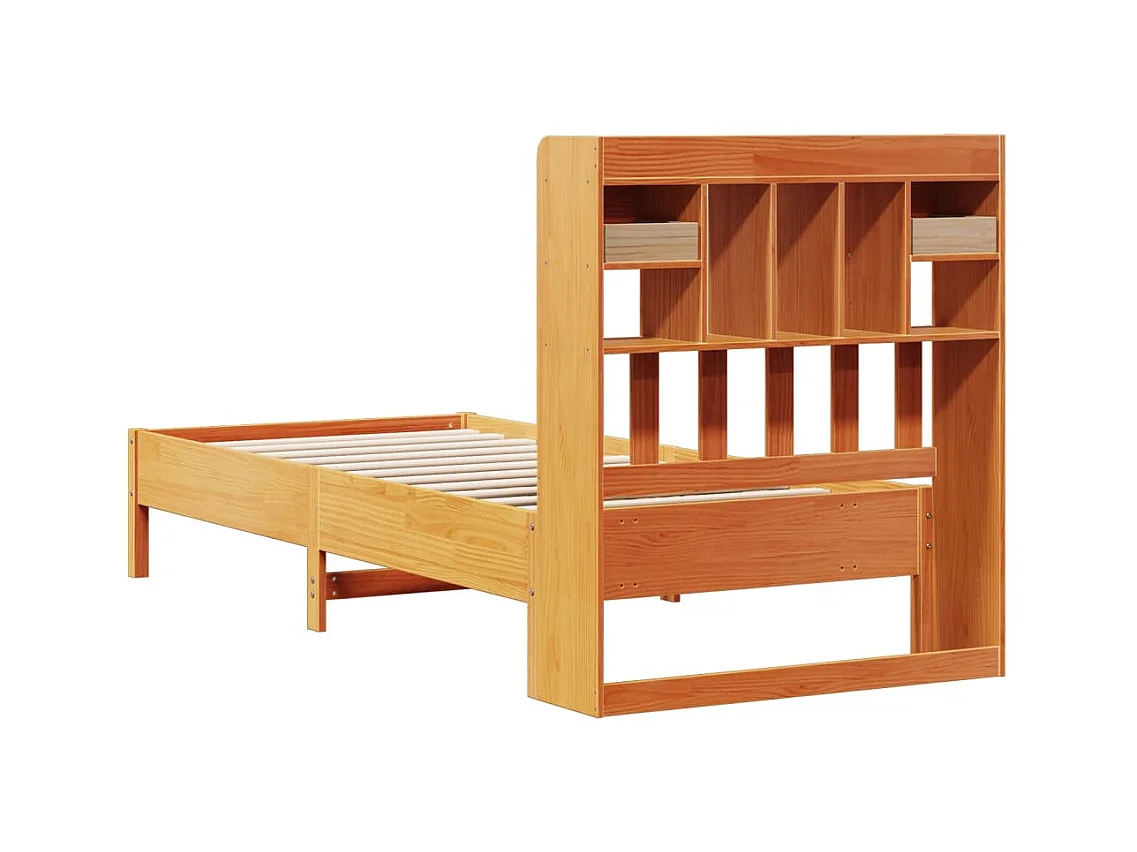 Lit bibliothèque sans matelas cire marron 75x190 cm pin massif