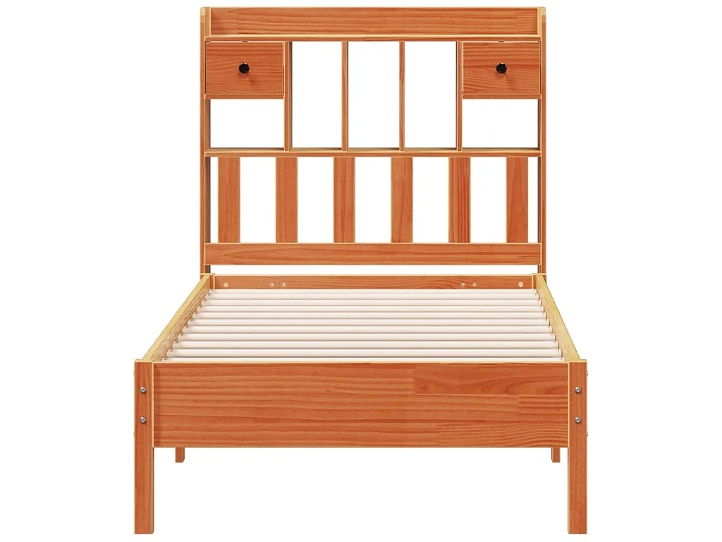 Massivholzbett mit Regal ohne Matratze Wachsbraun 75x190 cm