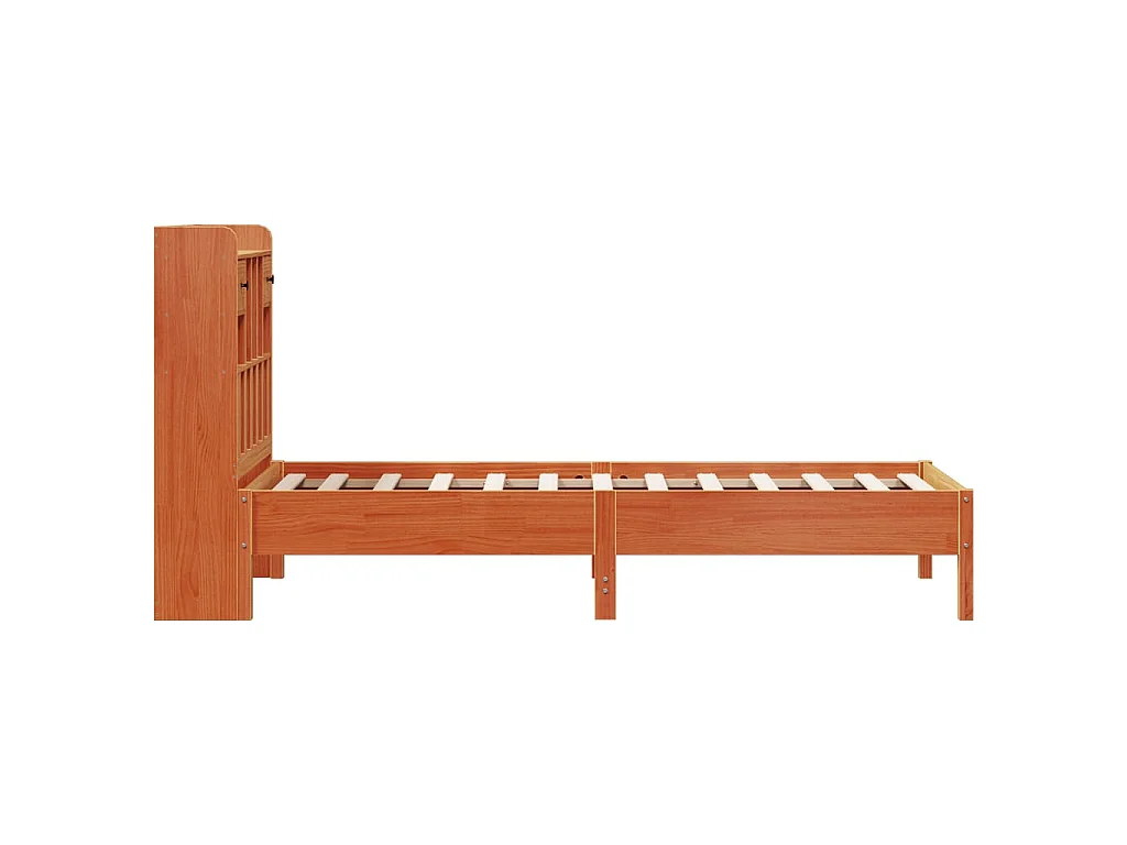 Massivholzbett mit Regal ohne Matratze Wachsbraun 75x190 cm
