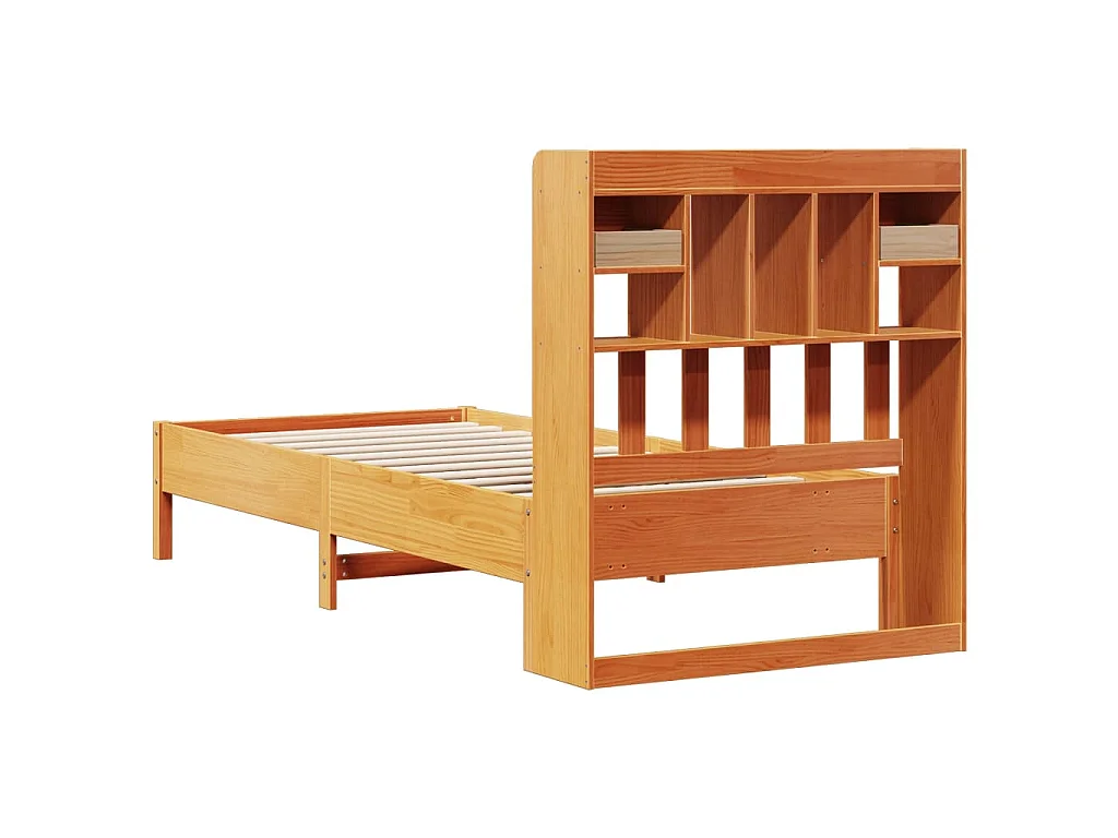 Massivholzbett mit Regal ohne Matratze Wachsbraun 75x190 cm