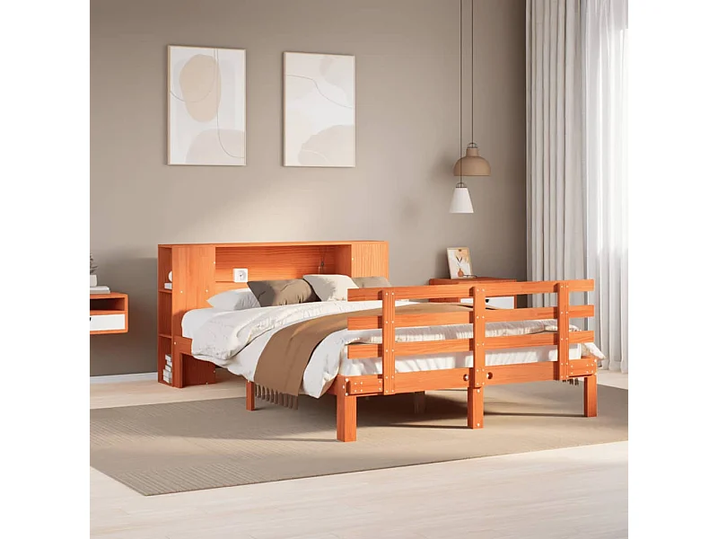 Cama com estante sem colchão 150x200 cm pinho maciço