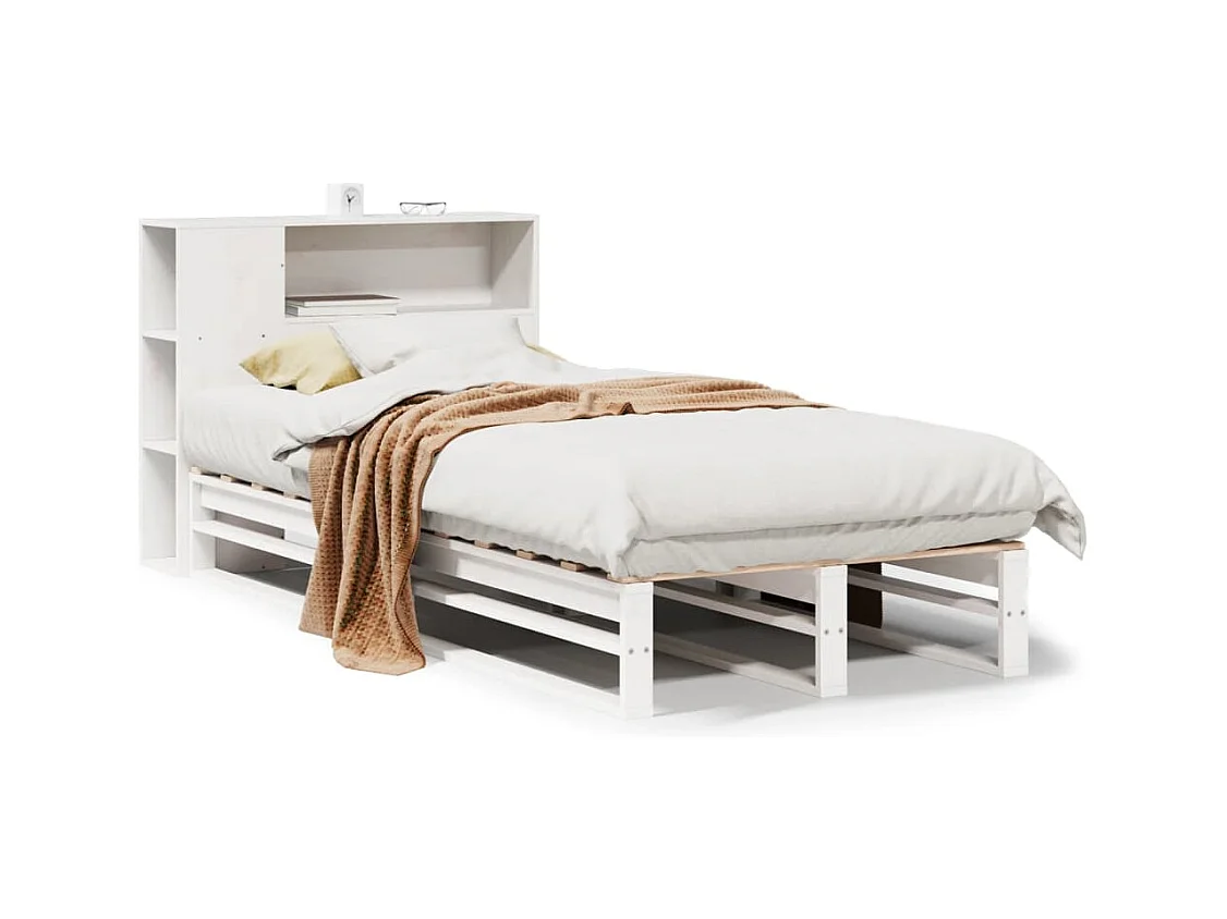 Bed met boekenkast zonder matras massief hout wit 90x200 cm