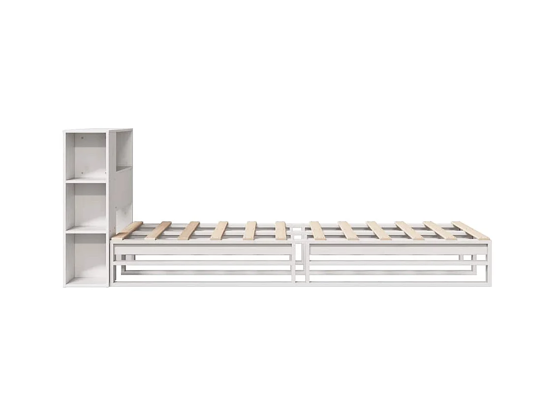 Bed met boekenkast zonder matras massief hout wit 90x200 cm